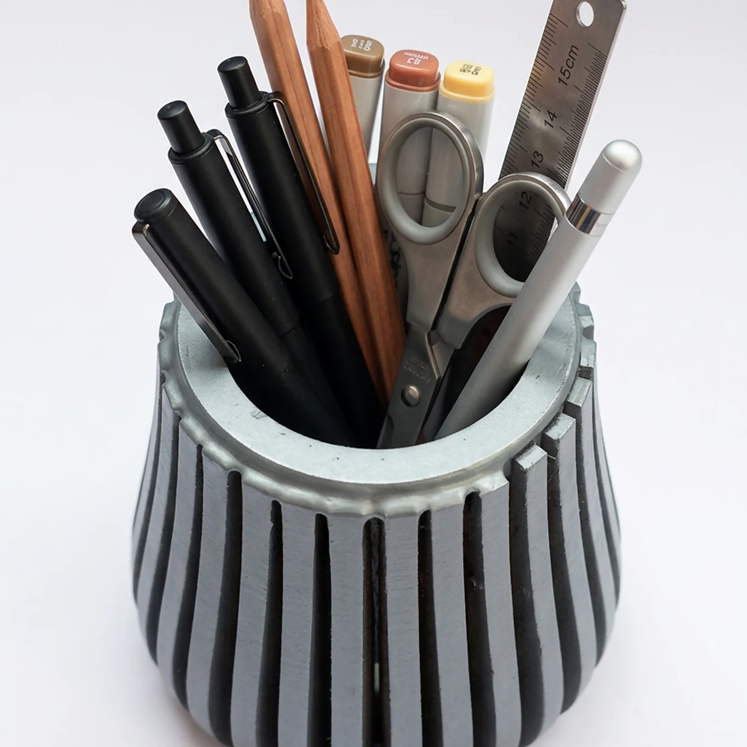 Wooden Pen Holder – Modern Grey MDF Desk Organizer for Office - Image 6