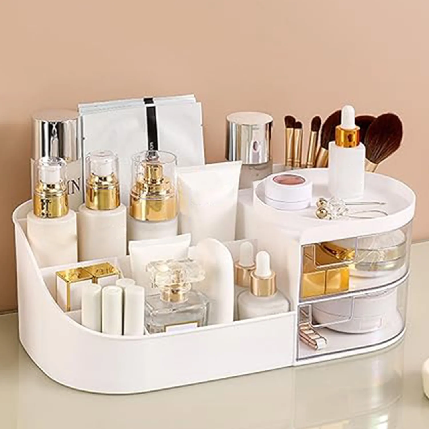 Vanity Organizer with Rotating Tray & Drawers for Easy Storage - Image 6