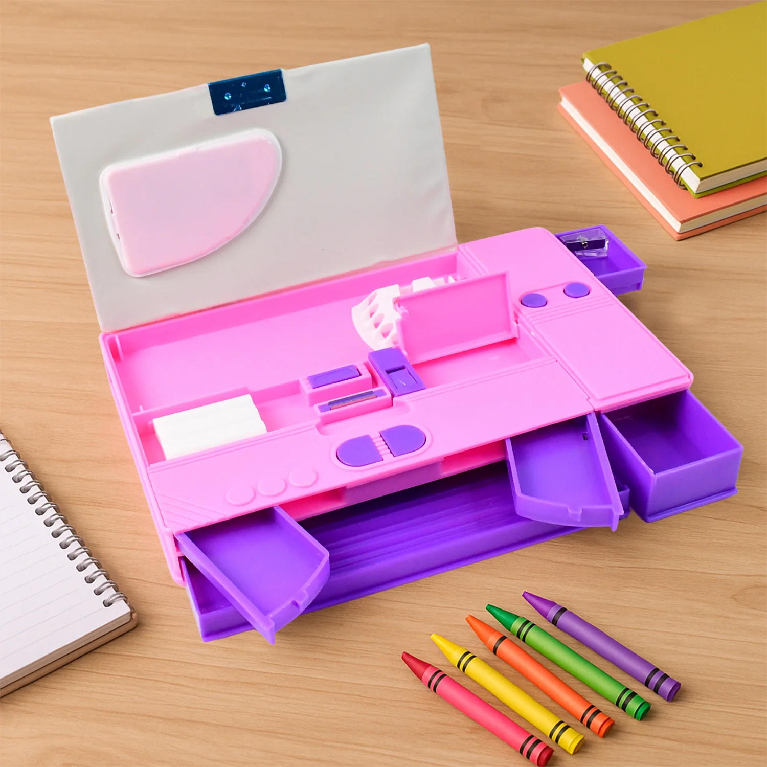 Space Theme Pencil Box with Built-in Calculator – Dual Compartment Organizer - Image 3