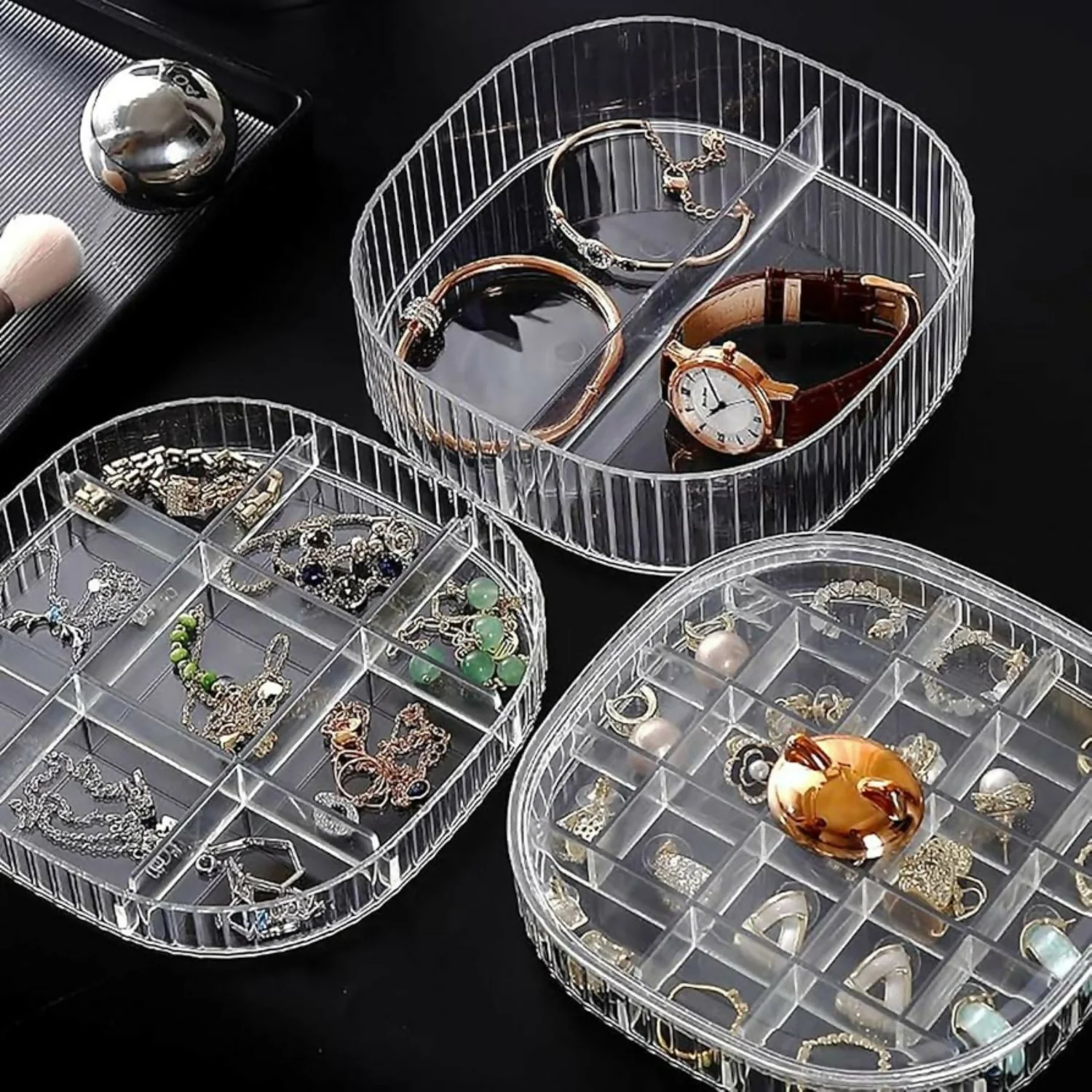 Multi-Layer Transparent Jewelry Organizer Box – 360° Rotating & Space-Saving Design - Image 4