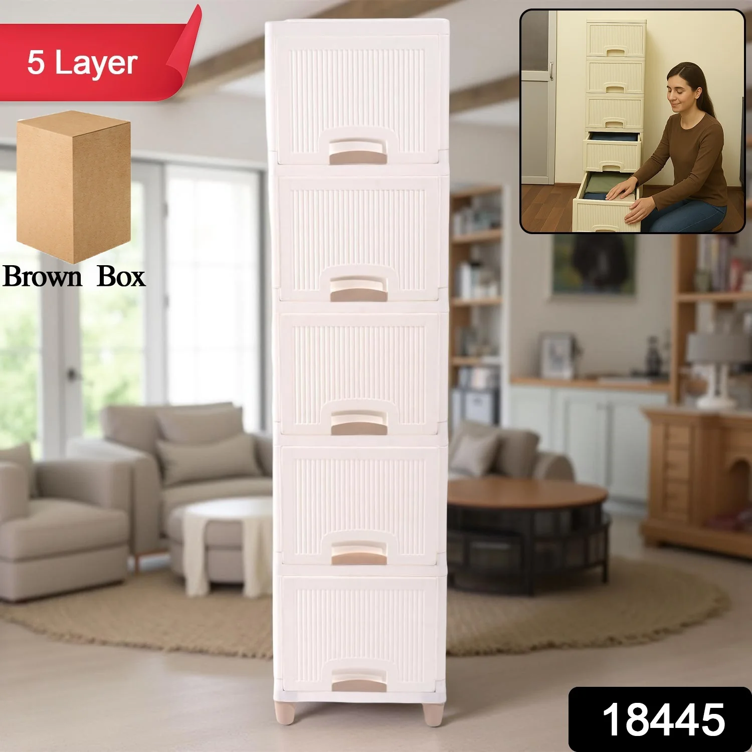 Plastic Storage Drawer Cabinet – 5-Layer Organizer with Wheels - Image 2