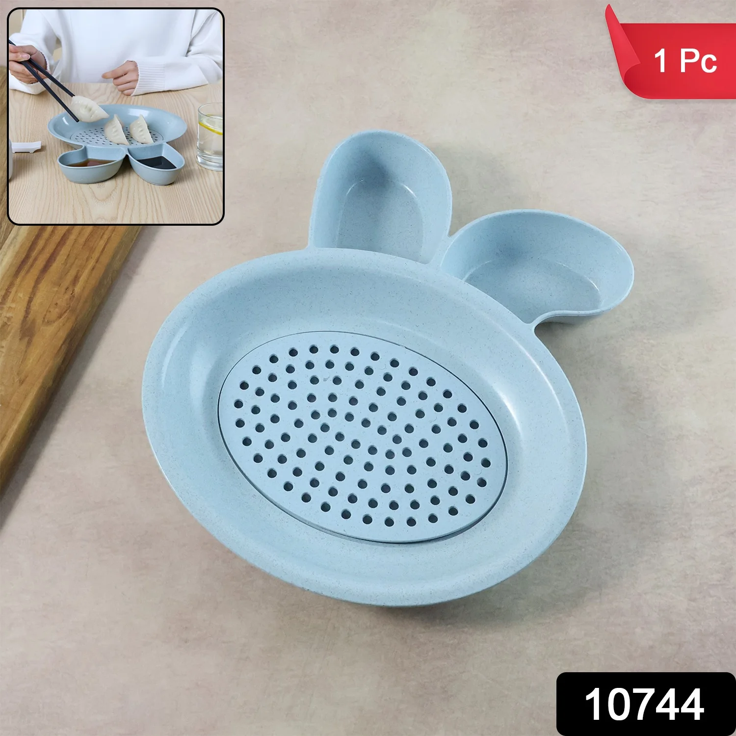 Dumpling Serving Plate – With Strainer & Dual Sauce Compartments - Image 2