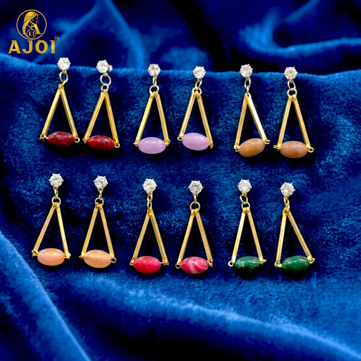 Multicolor Triangle Dangle Earrings – 6 Pair Set for Women & Girls - Image 3