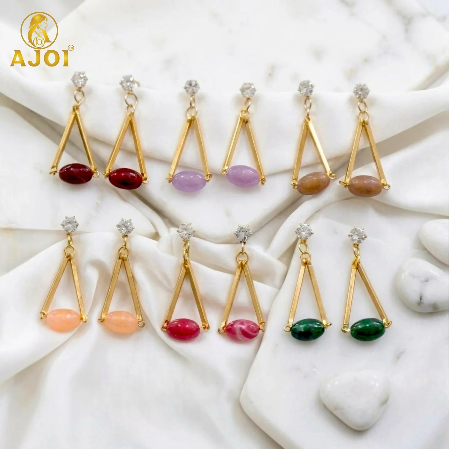 Multicolor Triangle Dangle Earrings – 6 Pair Set for Women & Girls - Image 4