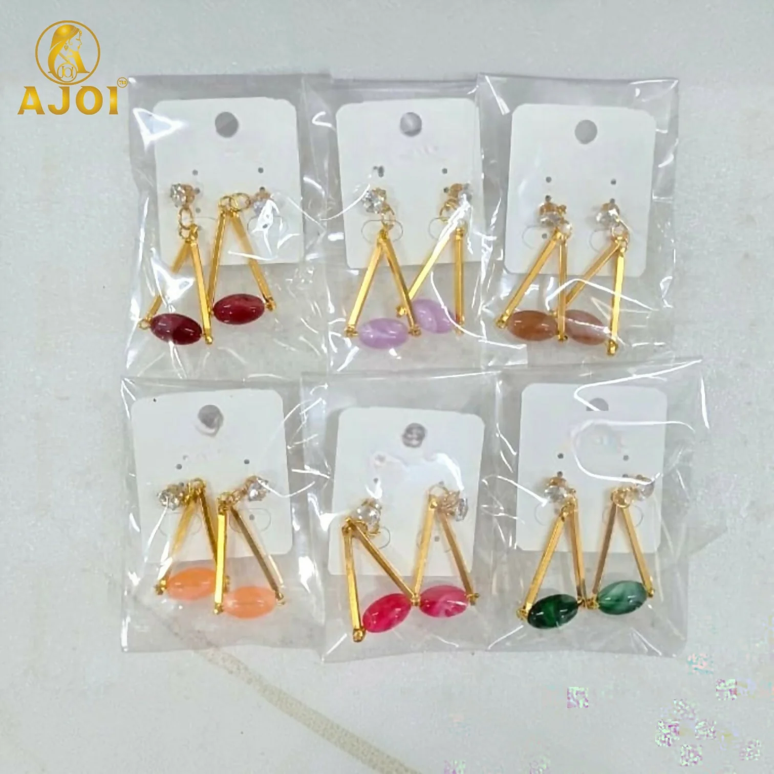 Multicolor Triangle Dangle Earrings – 6 Pair Set for Women & Girls - Image 6