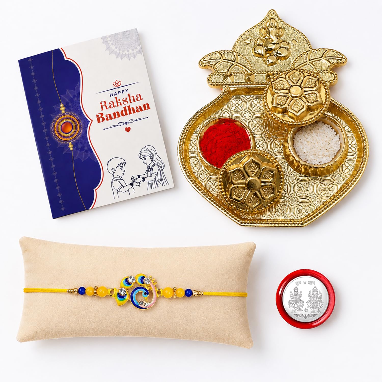 Multicolor Bird Bracelet Rakhi with Kalash Shape Pooja Thali – Raksha Bandhan Combo - Image 2