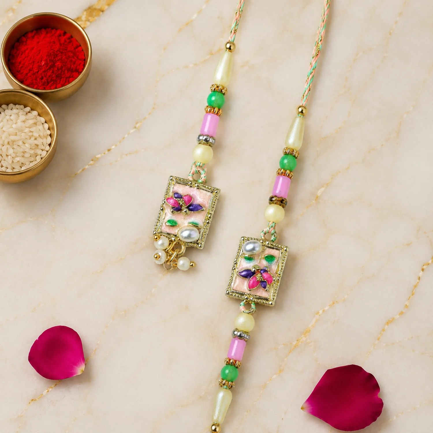Floral Motif Multicolor Rakhi – Raksha Bandhan Festive Gift Combo for Brother | Gift - Image 7