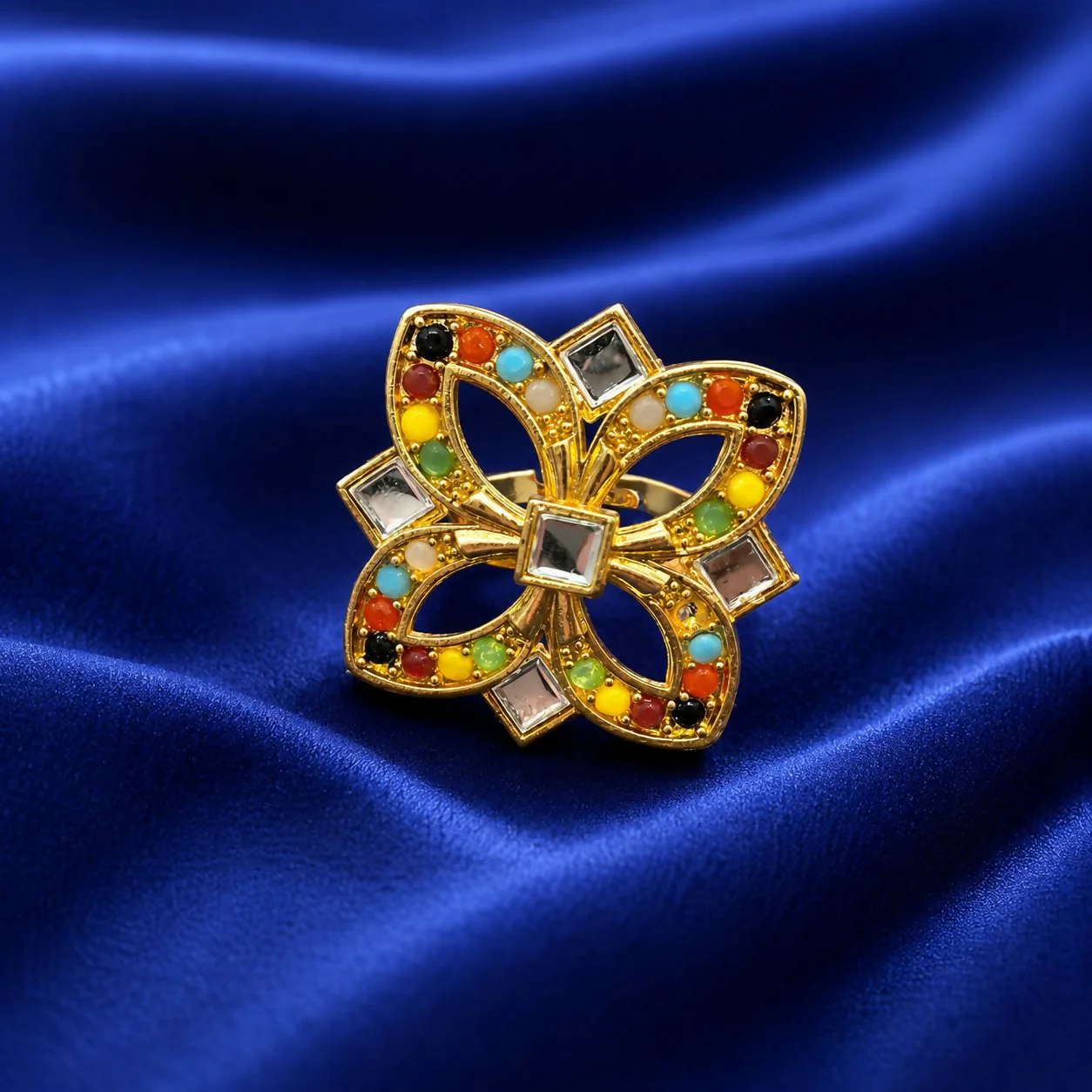 Multicolor Floral Statement Ring – Elegant Gold Plated Design for Women - Image 3