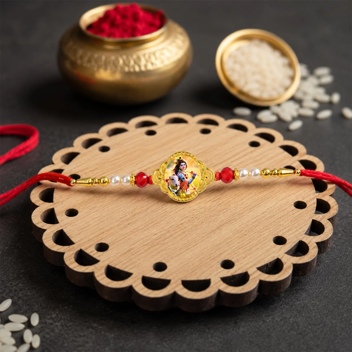 Multicolor Krishna, Krishna Bracelet Rakhi – Turtle Thali | Raksha Bandhan Combo - Image 7