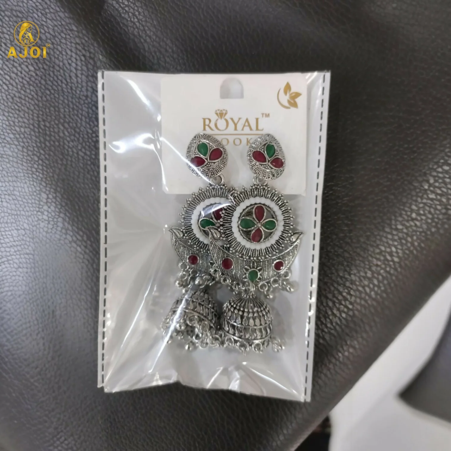 Oxidized Silver Jhumka Earrings – Multicolor Ethnic Elegance - Image 5