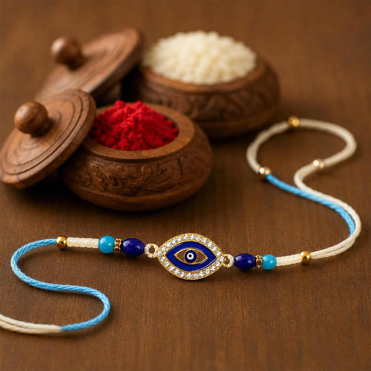 Multicolor Bracelet Rakhi with Peacock Shape Pooja Thali | Raksha Bandhan Gift Combo - Image 7