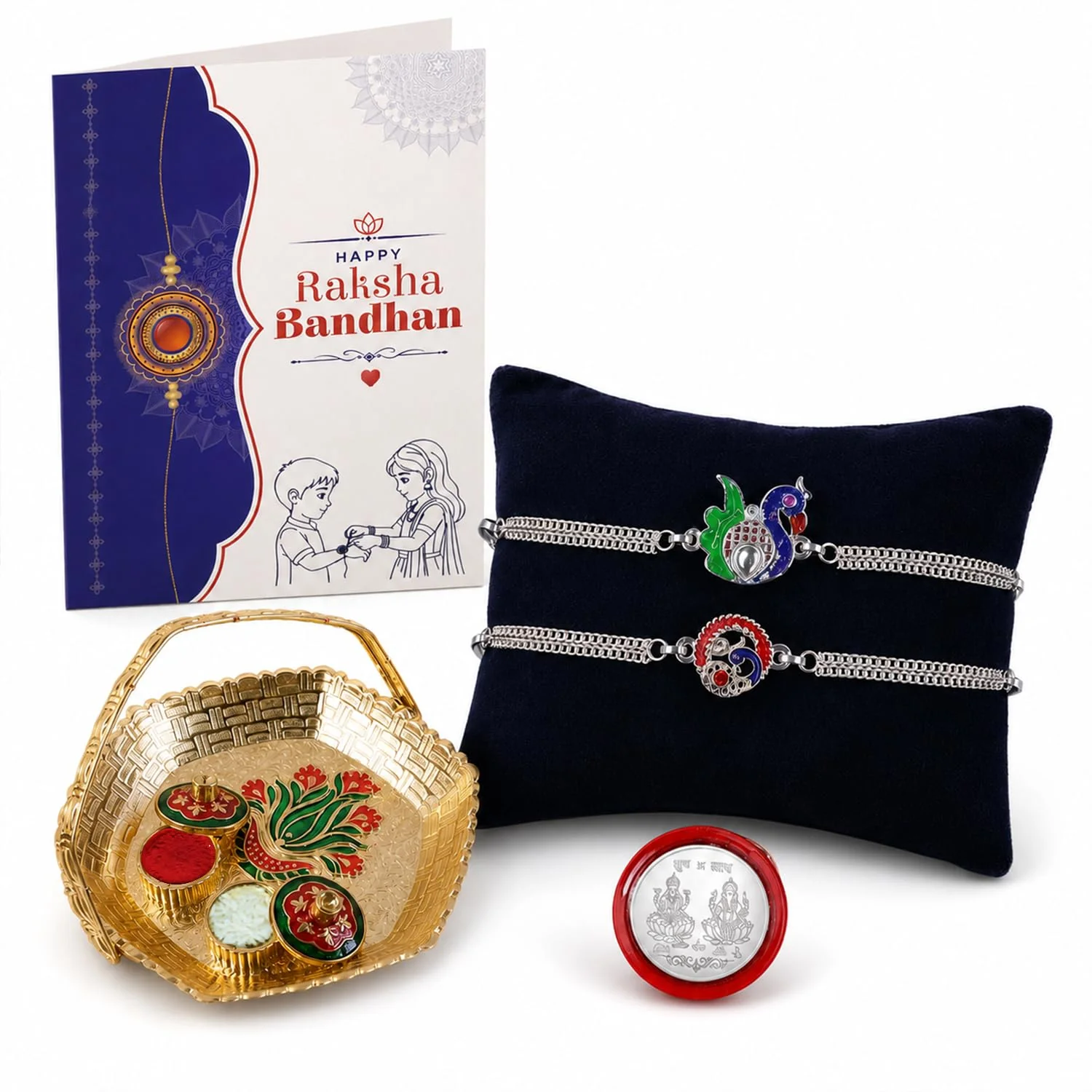 Multicolor Bracelet Rakhi – Basket-Topli Pooja Thali | Raksha Bandhan Combo for Bhai - Image 2
