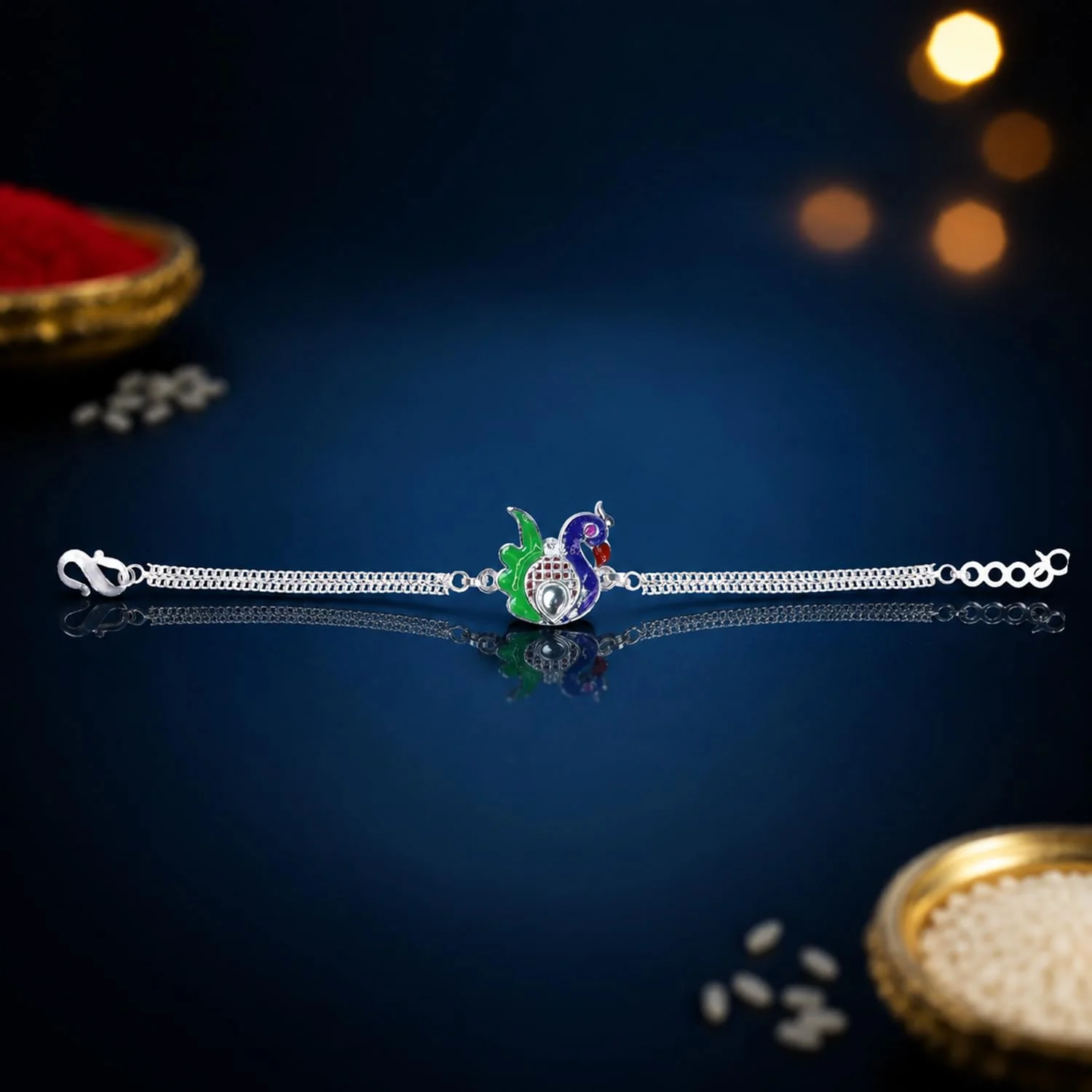 Multicolor Bracelet Rakhi – Basket-Topli Pooja Thali | Raksha Bandhan Combo for Bhai - Image 5