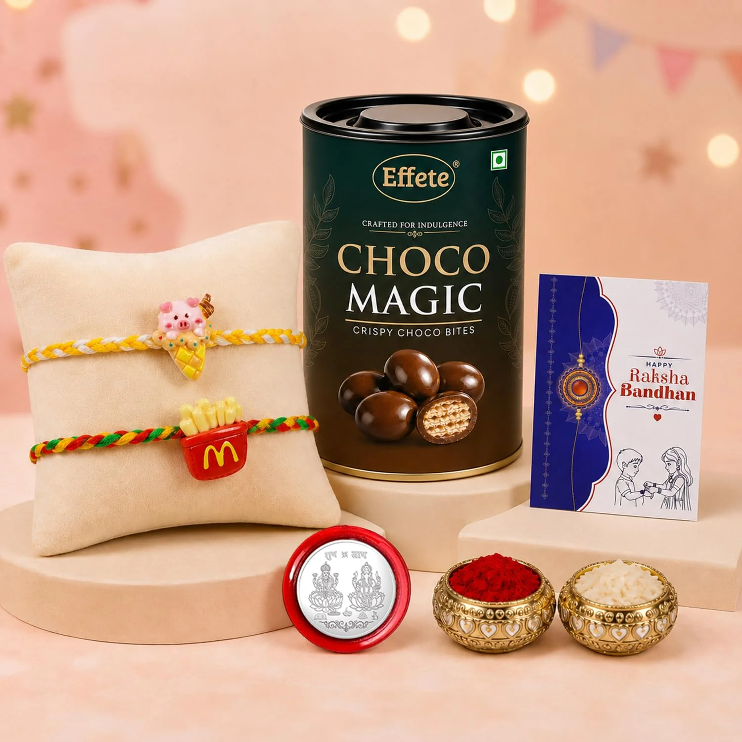 Pig, French Fries Multicolor Rakhi – Raksha Bandhan Gift Combo Set for Brother | Gift