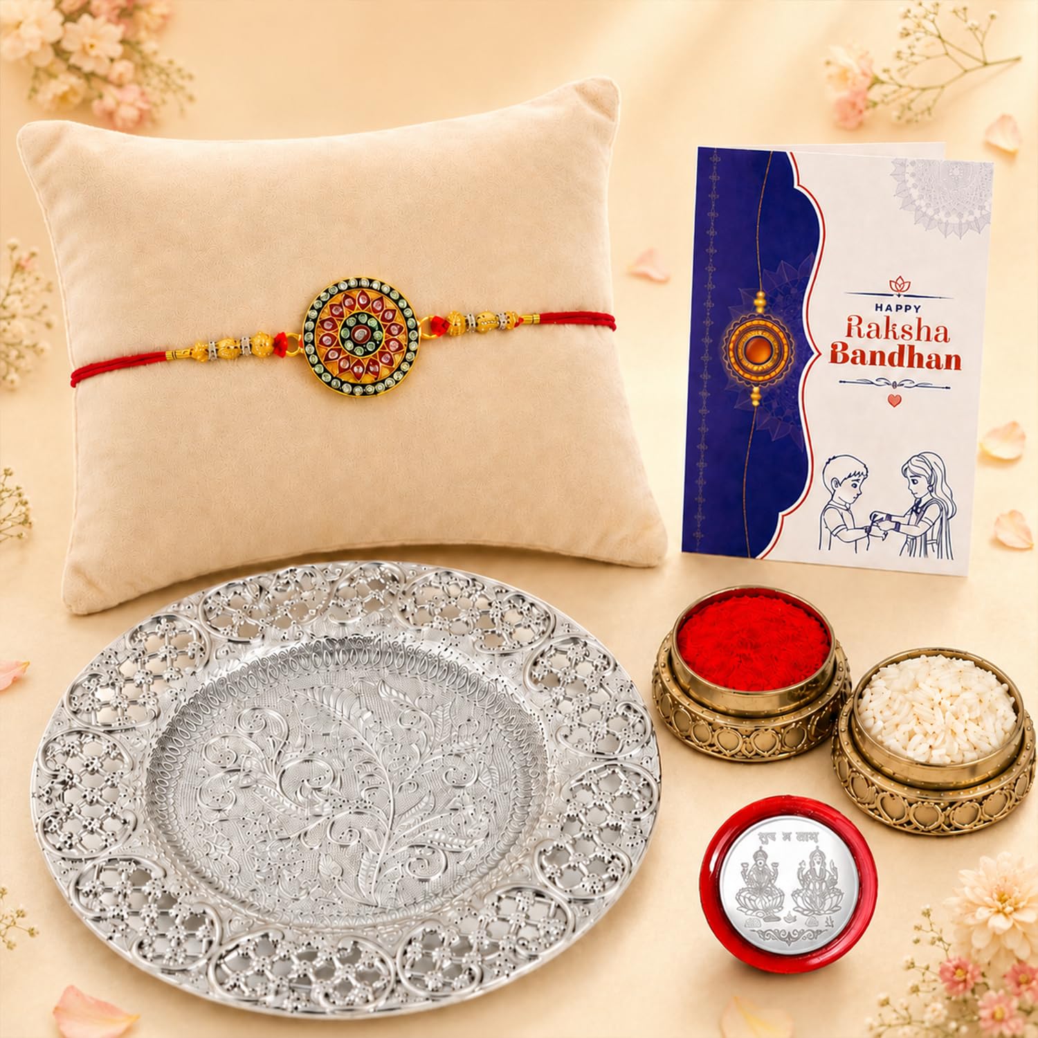 Multicolor Rakhi with Designer Pooja Thali – Raksha Bandhan Gift Combo Set | Gift Set - Image 2