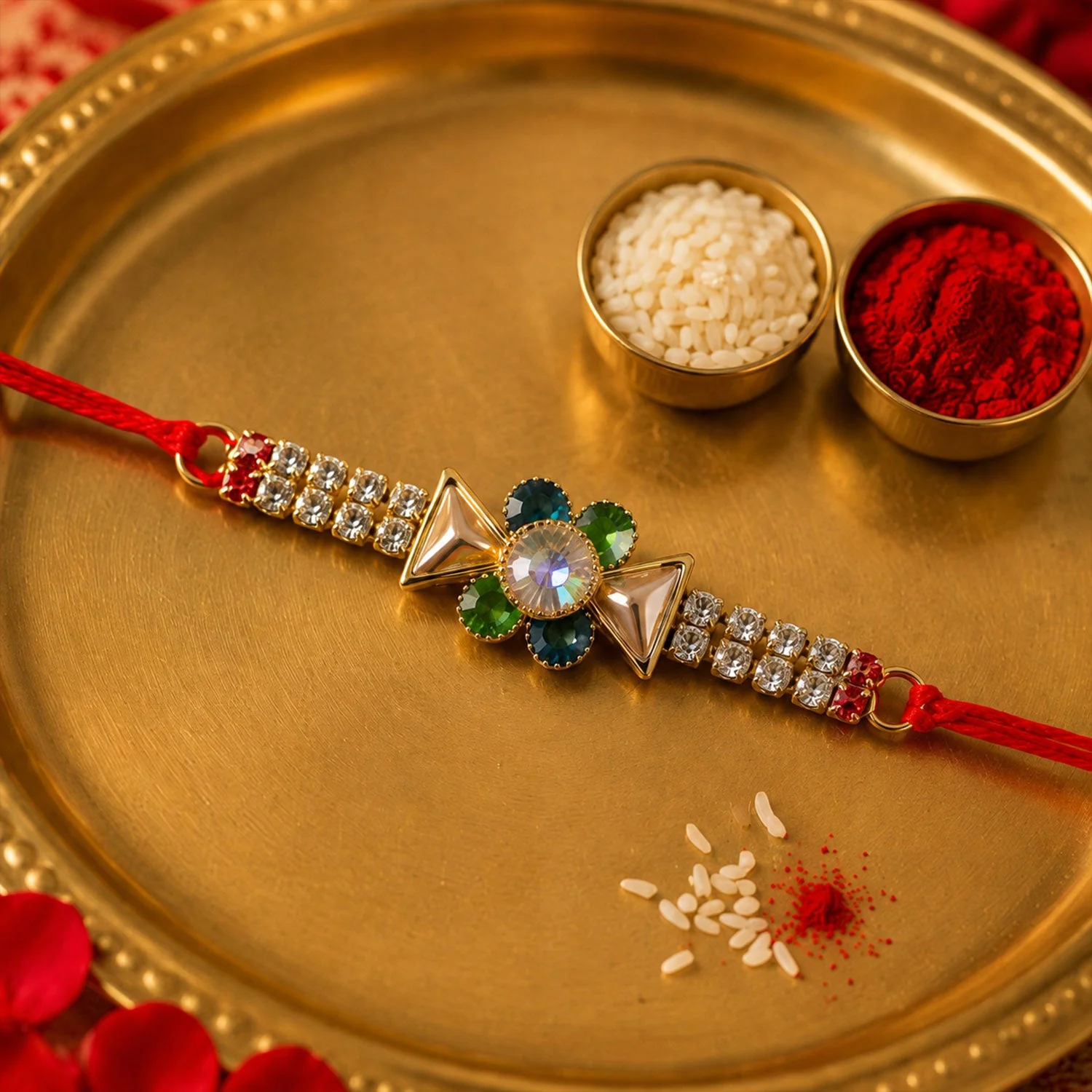 Multicolour American Diamond Rakhi – Elegant Festive Design - Image 3