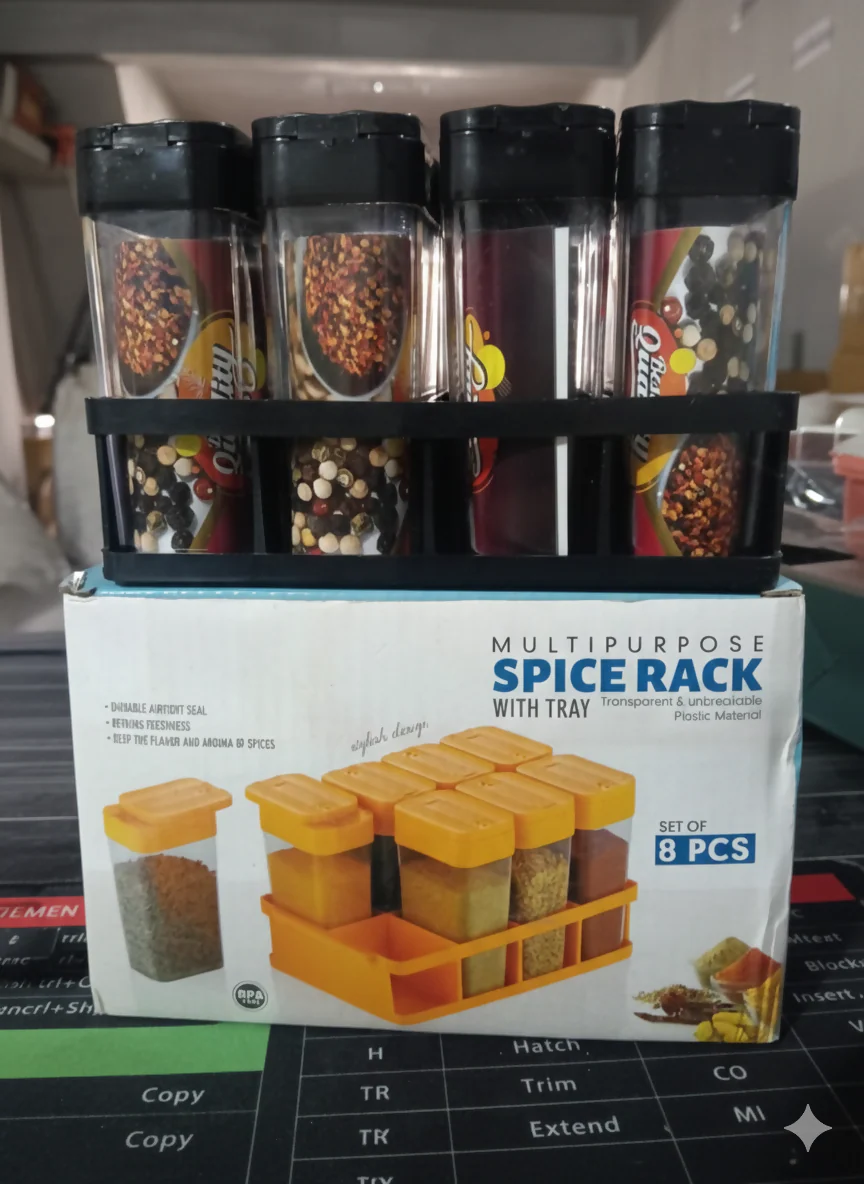 Multipurpose Spice Rack – Airtight Set of 8 Jars with Tray - Image 11