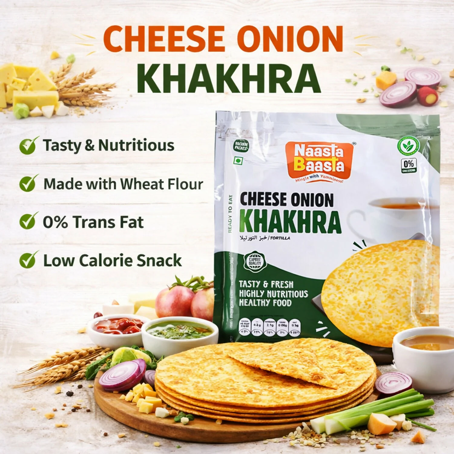 Naasta Baasta Cheese Onion Khakhra – Crispy flavorful snack - Image 2
