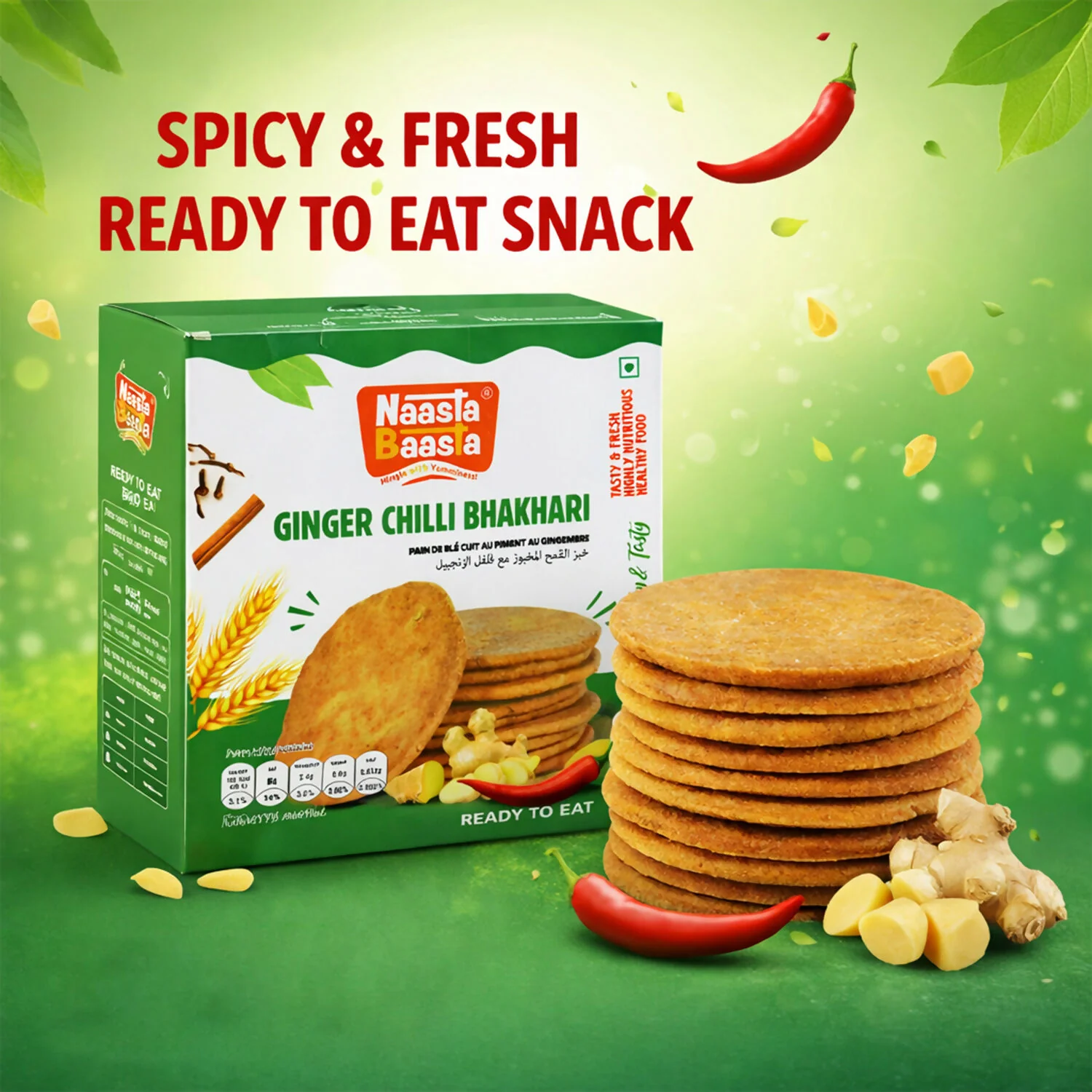 Naasta Baasta Ginger Chilli Bhakhari – Spicy & Crispy Snack (200gm)