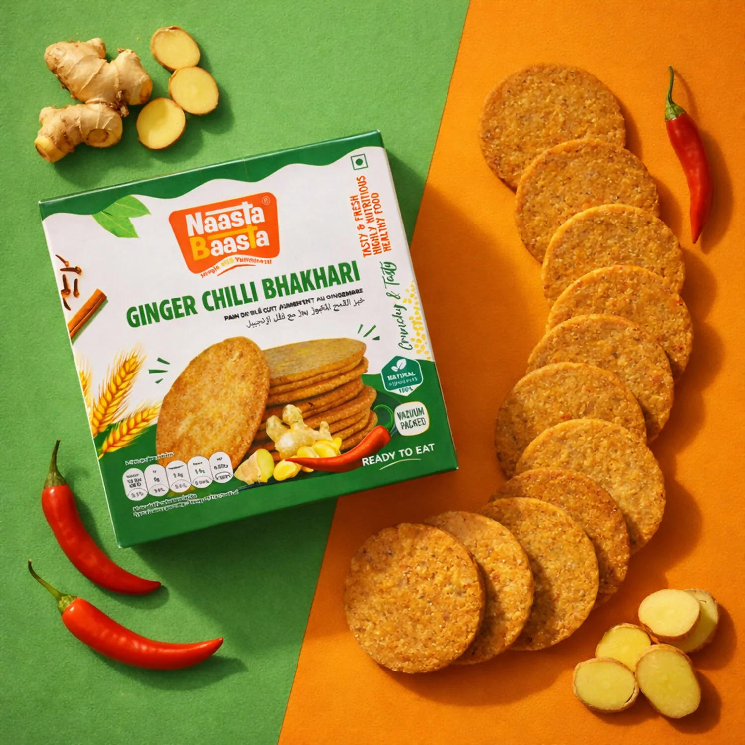 Naasta Baasta Ginger Chilli Bhakhari – Spicy & Crispy Snack (200gm) - Image 2