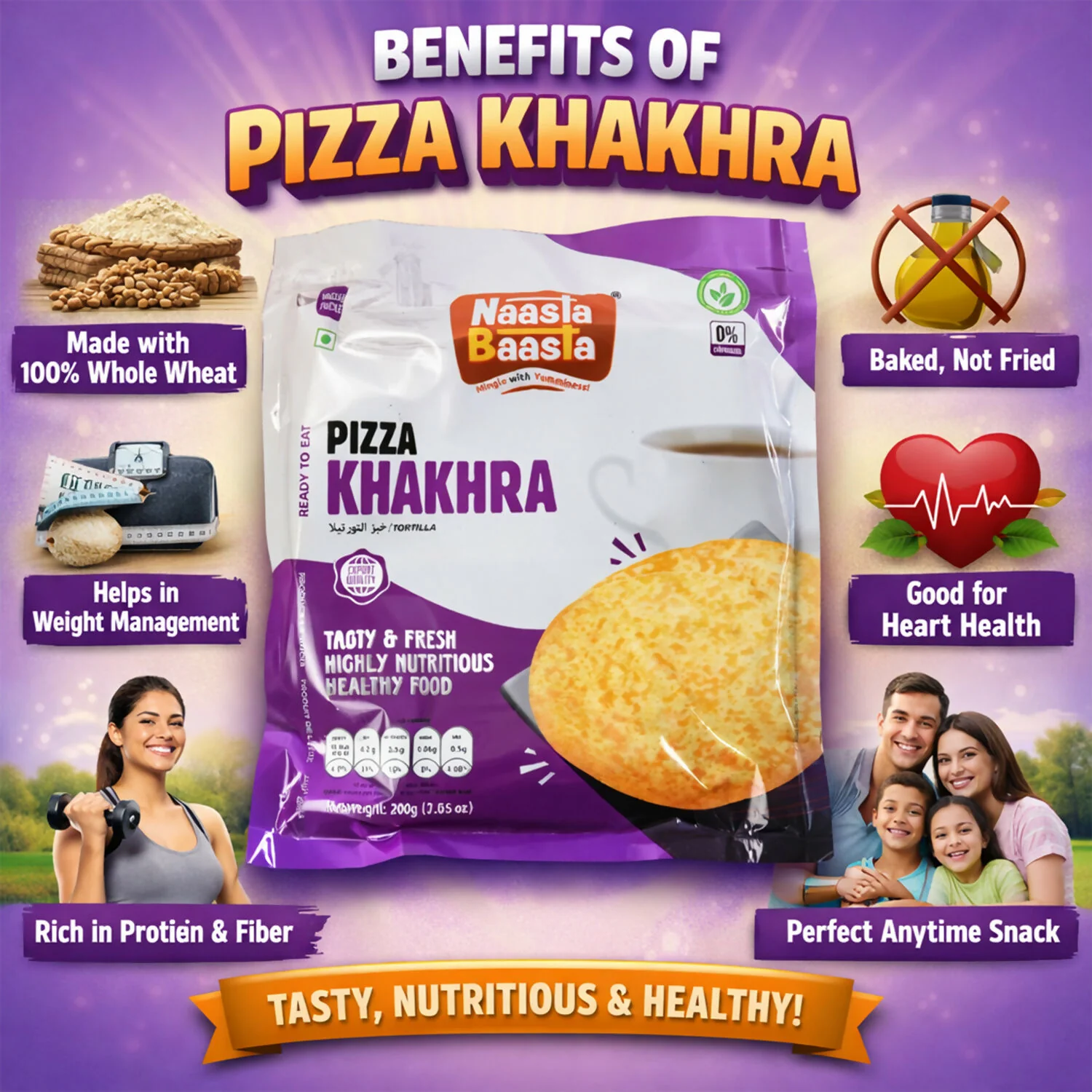 Naasta Baasta Pizza Khakhra – Crispy & Cheesy Whole Wheat Snack - Image 2