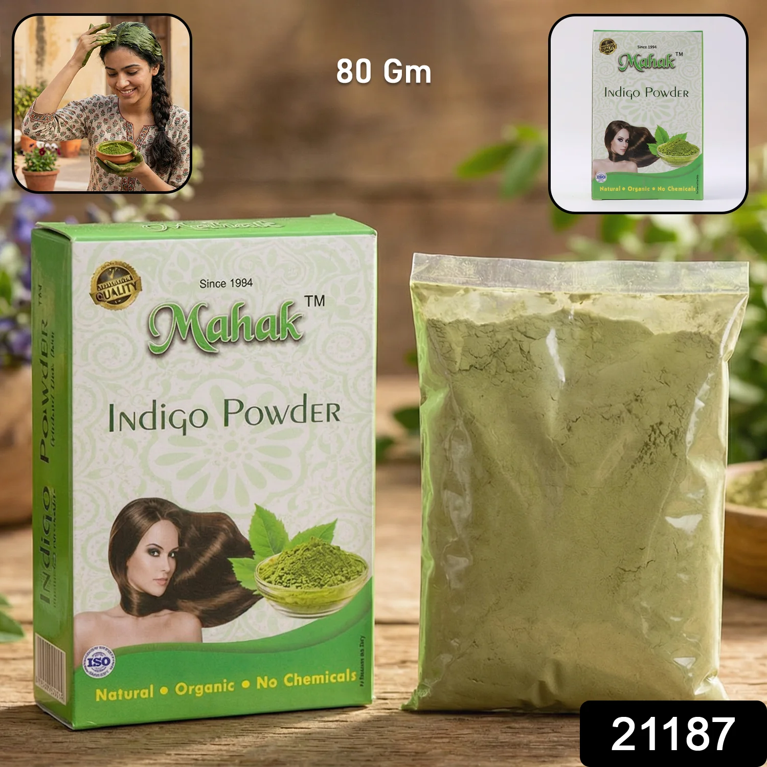 Natural Indigo Powder – Pure Herbal Hair Coloring & Care 80 gm - Image 2