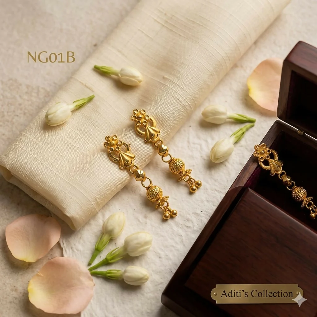 Elegant Gold Lattice Earrings – Traditional Bead Drop Design - Image 2