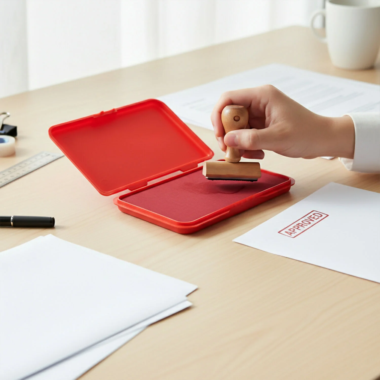 OfficeMate Red Stamp Pad – Microcellular Foam & Quick-Dry Ink for Crisp Impressions - Image 3
