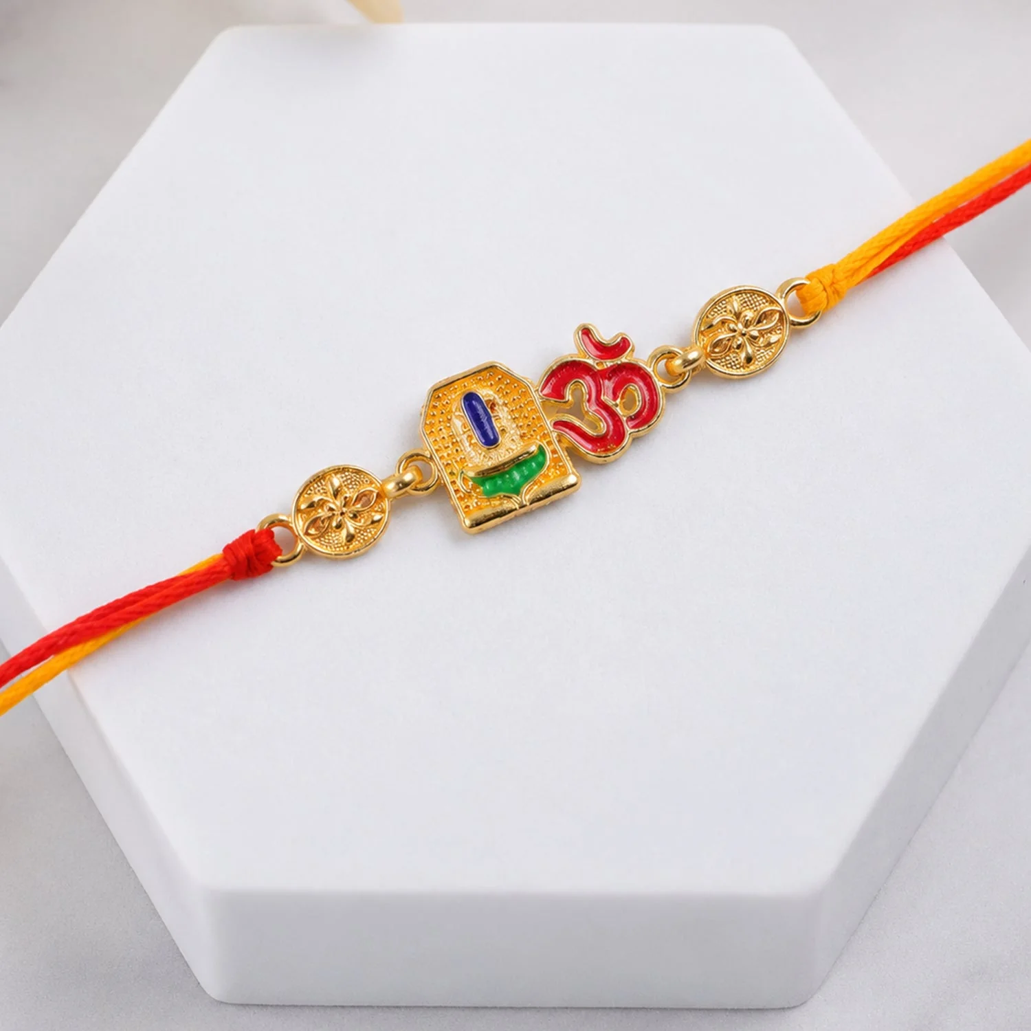 Om Blue Enamel Rakhi – Sacred Thread for Raksha Bandhan - Image 6
