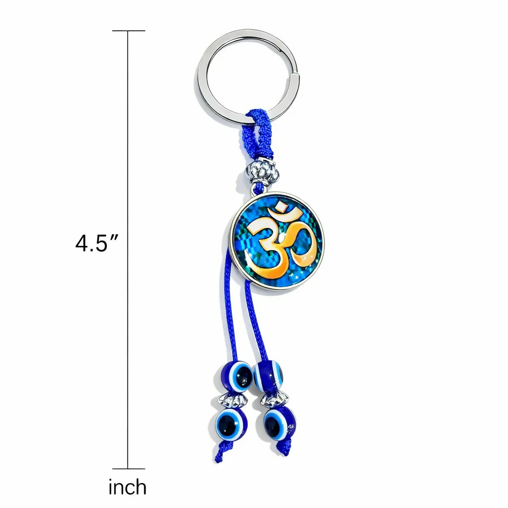 Om Evil Eye Keychain – Spiritual Protection with Blue Beads - Image 4