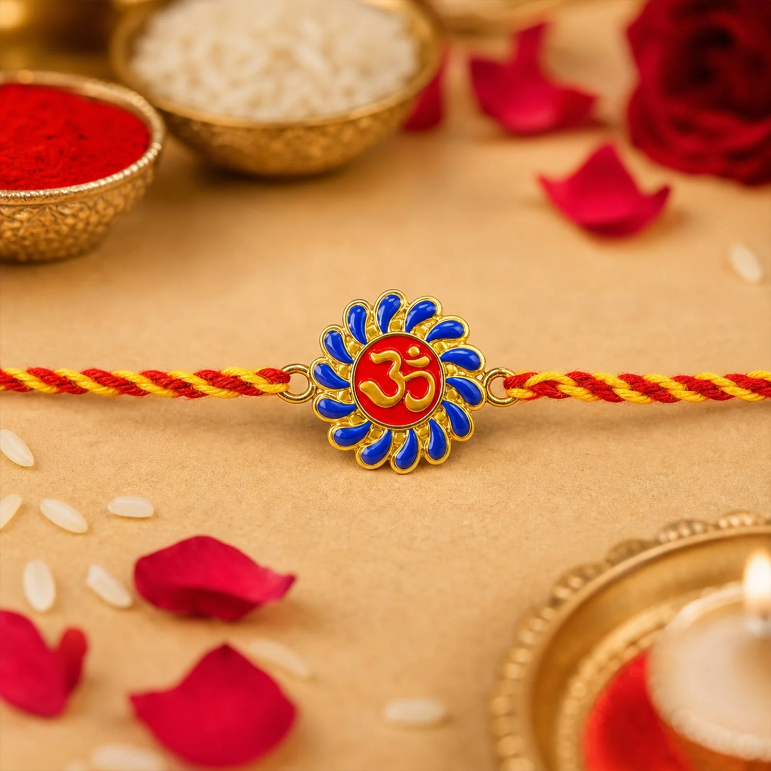 Om Floral Fancy Dori Rakhi – Elegant Designer Raksha Thread - Image 3