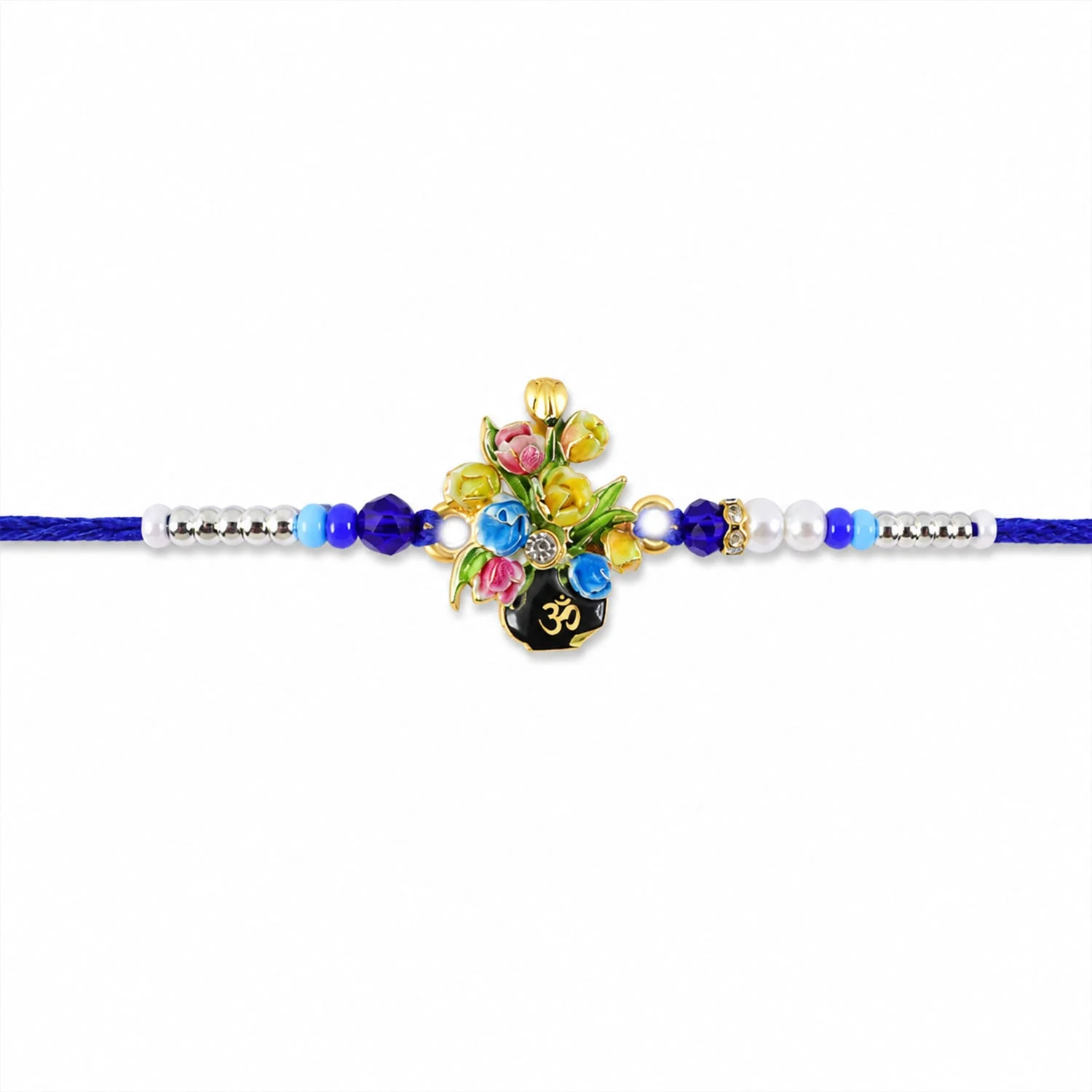 Rakhi – Elegant Om Flower Bouquet Meena Charm with Beads for Raksha Bandhan - Image 5
