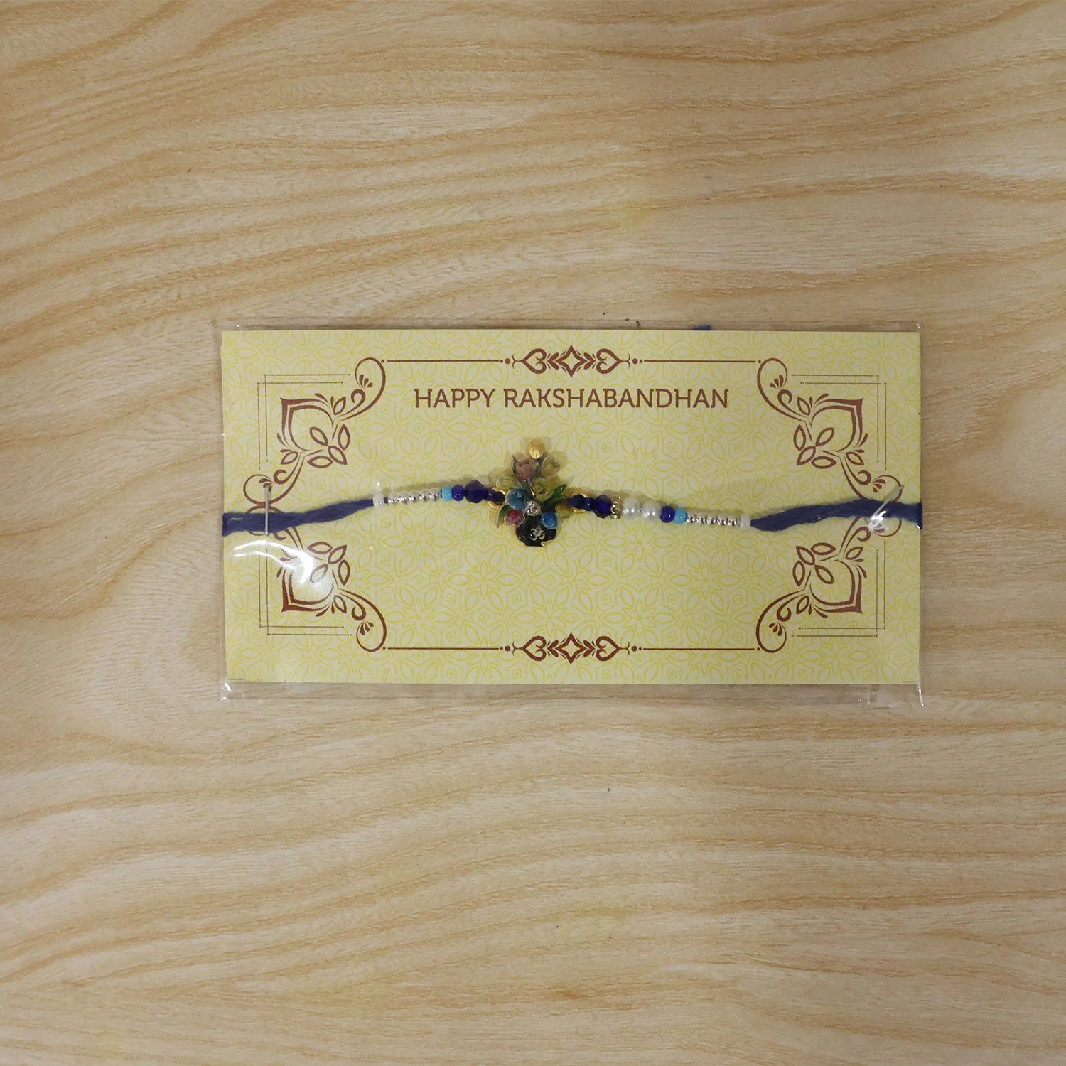 Rakhi – Elegant Om Flower Bouquet Meena Charm with Beads for Raksha Bandhan - Image 6