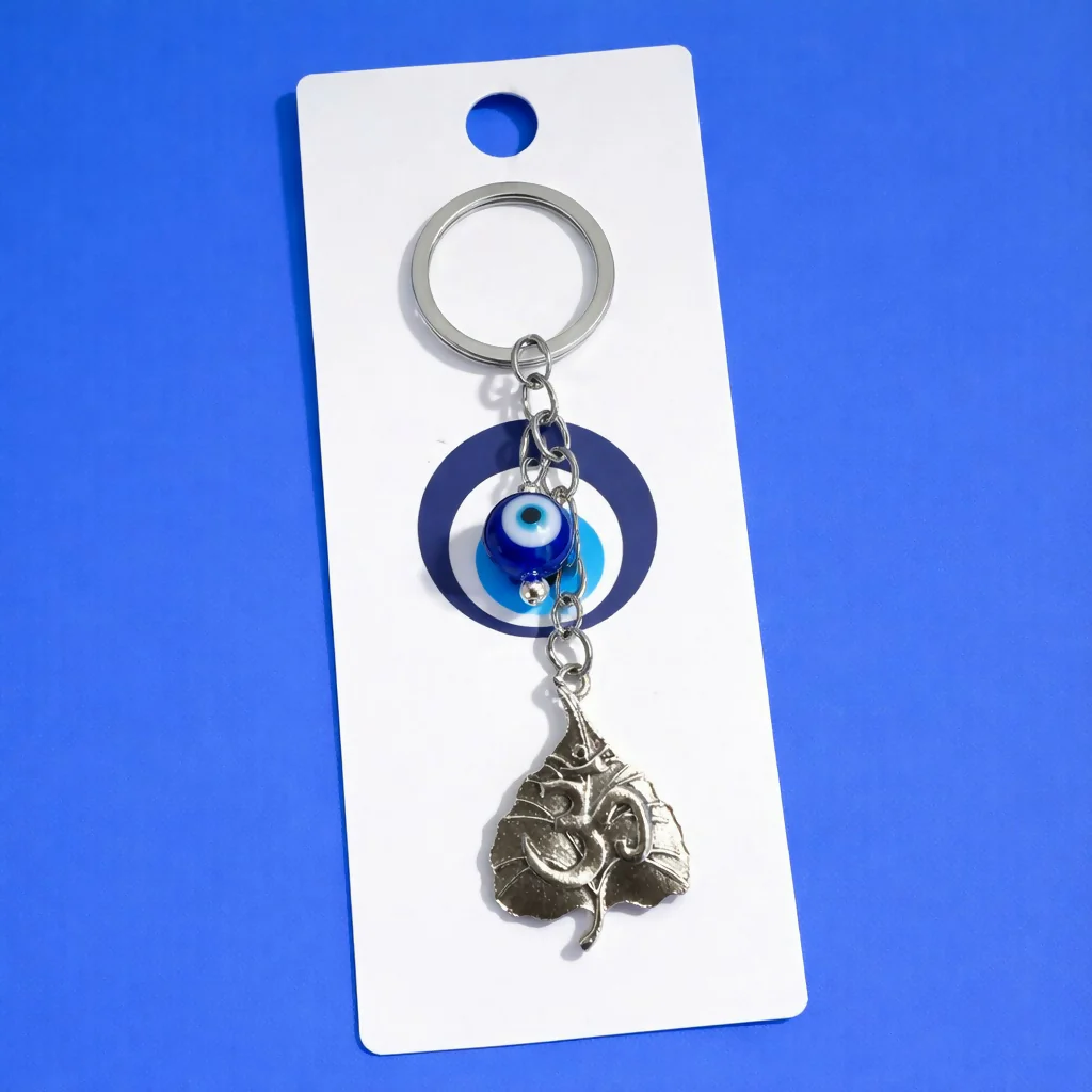 Om Leaf Evil Eye Keychain – Spiritual Protection Charm for Positivity - Image 2