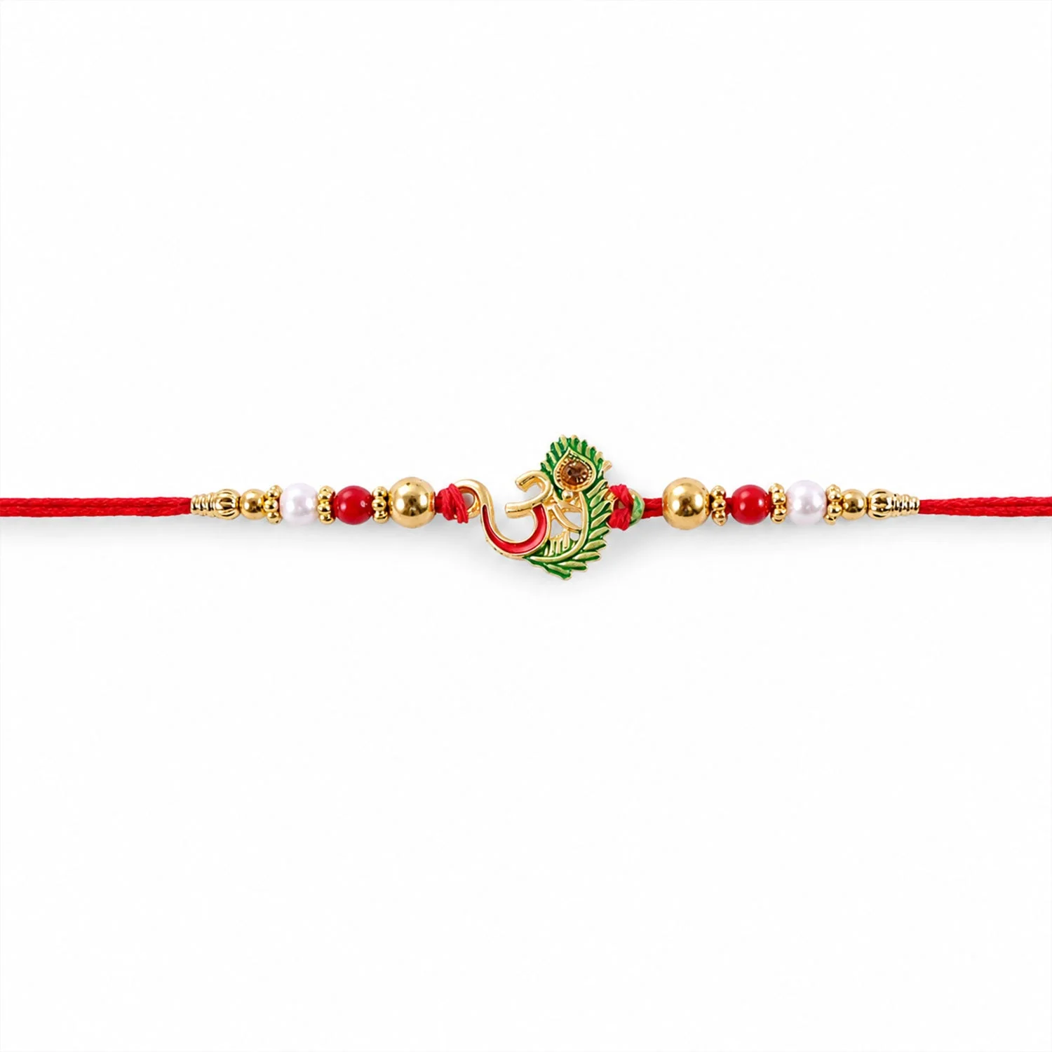 Om Peacock Feather Green Enamel Rakhi – Perfect Symbol of Bonding - Image 5