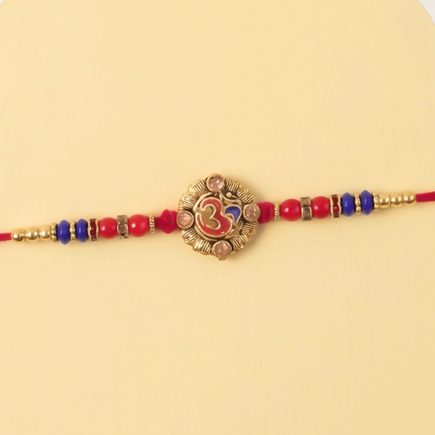 Om Red Blue Beads Charm Rakhi for Brother Bhai Raksha Bandhan Festival Special Gift - Image 2