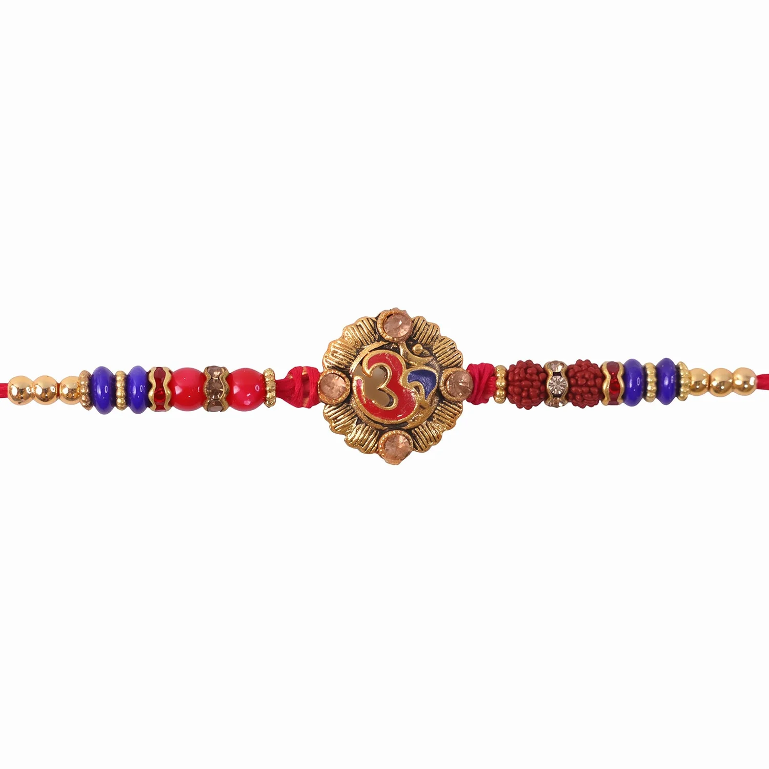 Om Red Blue Beads Charm Rakhi for Brother Bhai Raksha Bandhan Festival Special Gift - Image 5