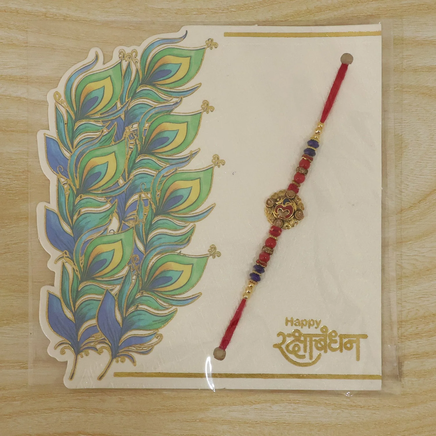 Om Red Blue Beads Charm Rakhi for Brother Bhai Raksha Bandhan Festival Special Gift - Image 6