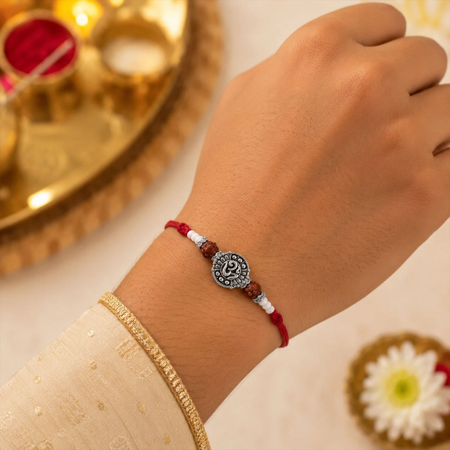 Om Symbol Antique Coin Premium Designer Rakhi for Brother - Image 2