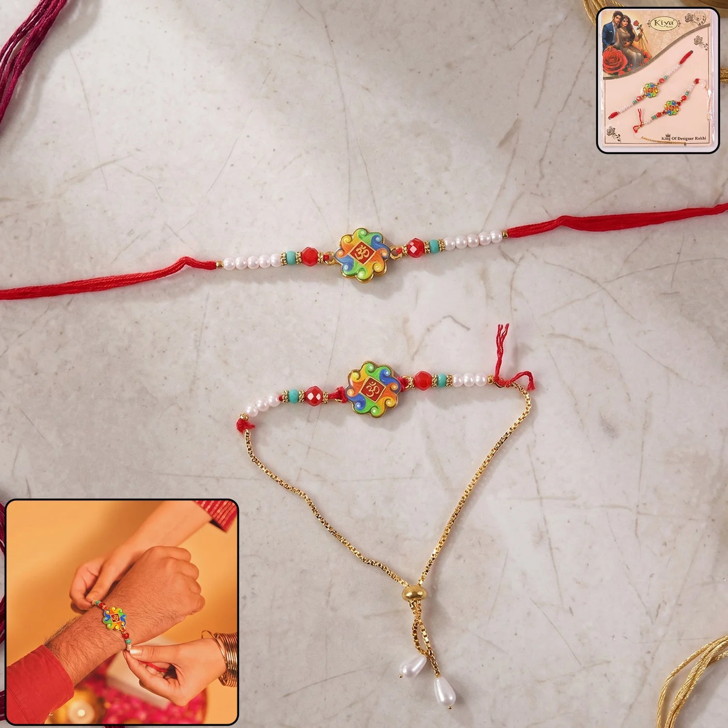 Premium Om Symbol Lumba Rakhi – Pearl Beads and Comfortable Thread for Brothers - Image 2