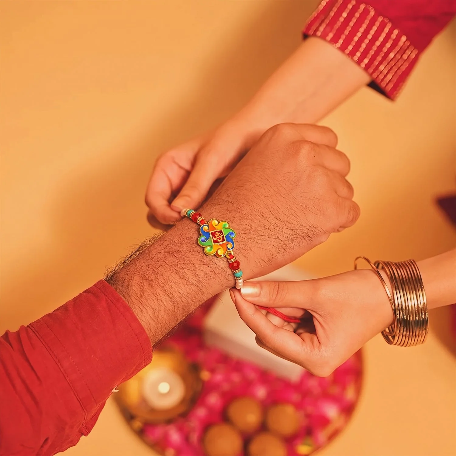 Premium Om Symbol Lumba Rakhi – Pearl Beads and Comfortable Thread for Brothers - Image 3
