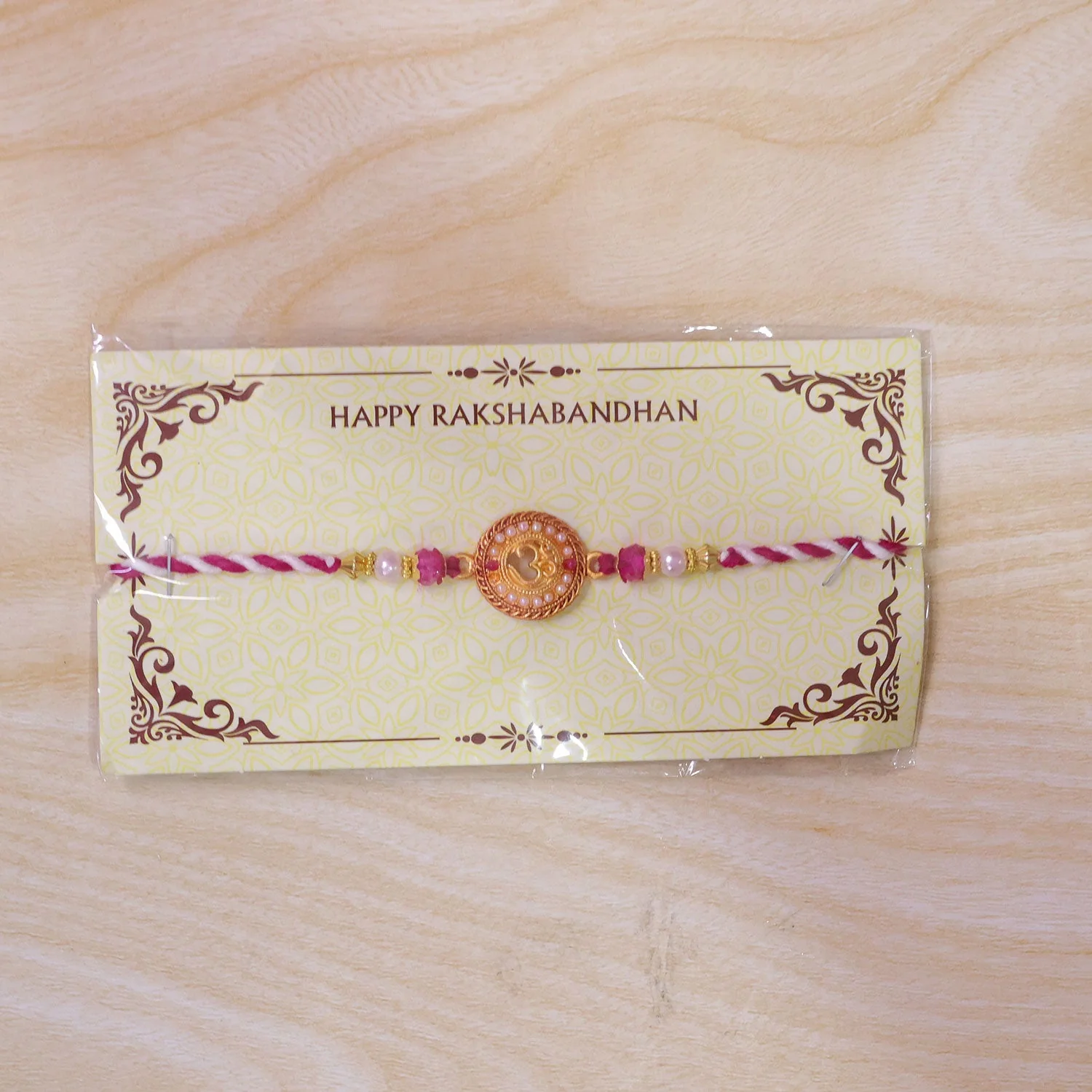 Om Symbol Round Stone Studded Rakhi for Brother Festive Thread - Image 6
