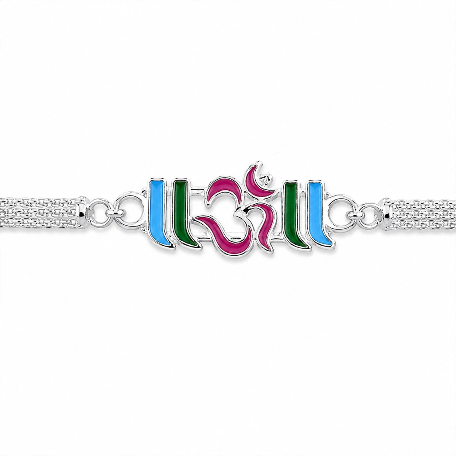 Om Text Stone Studded Designer Chain Rakhi for Brother - Image 5