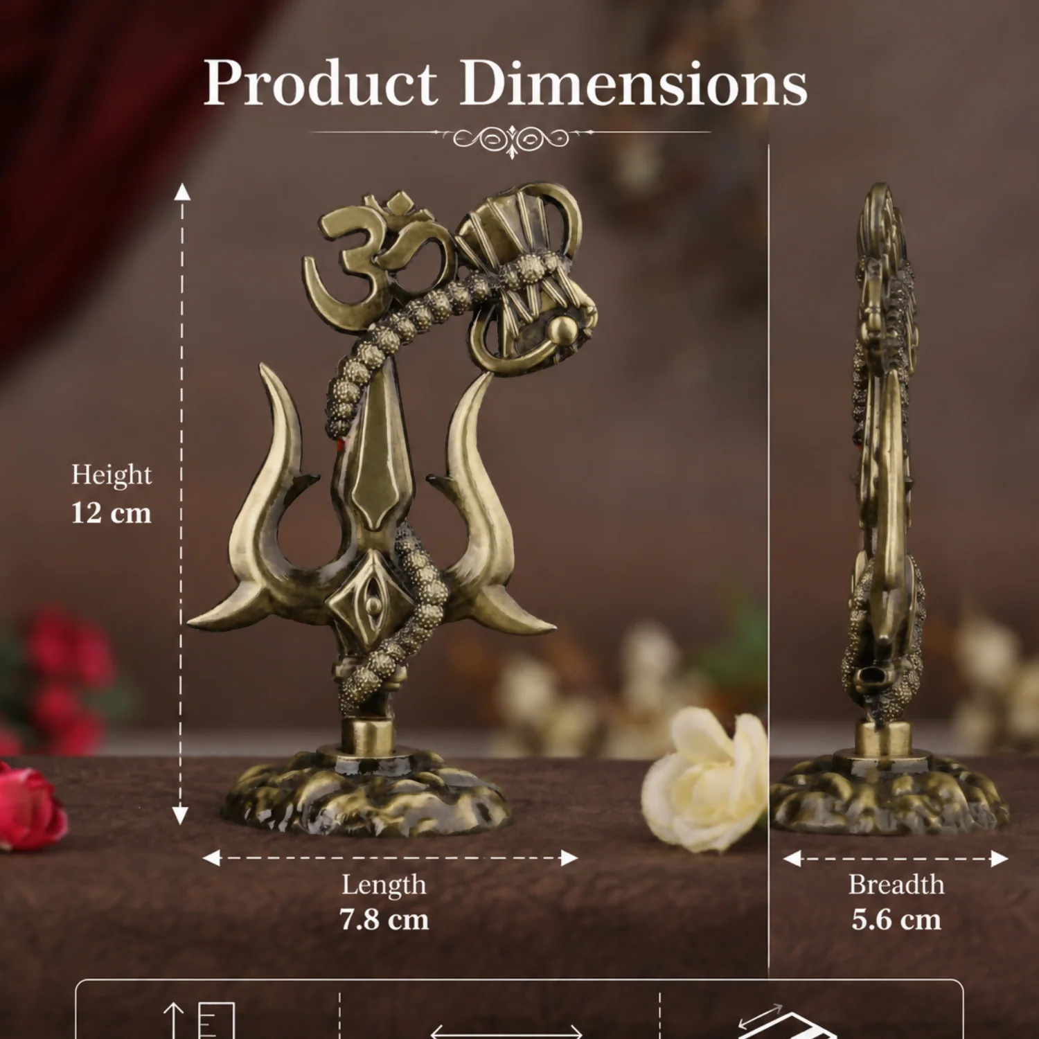 Om Trishul Antique Gold Finish Spiritual Idol Statue for Home Mandir Décor - Image 5