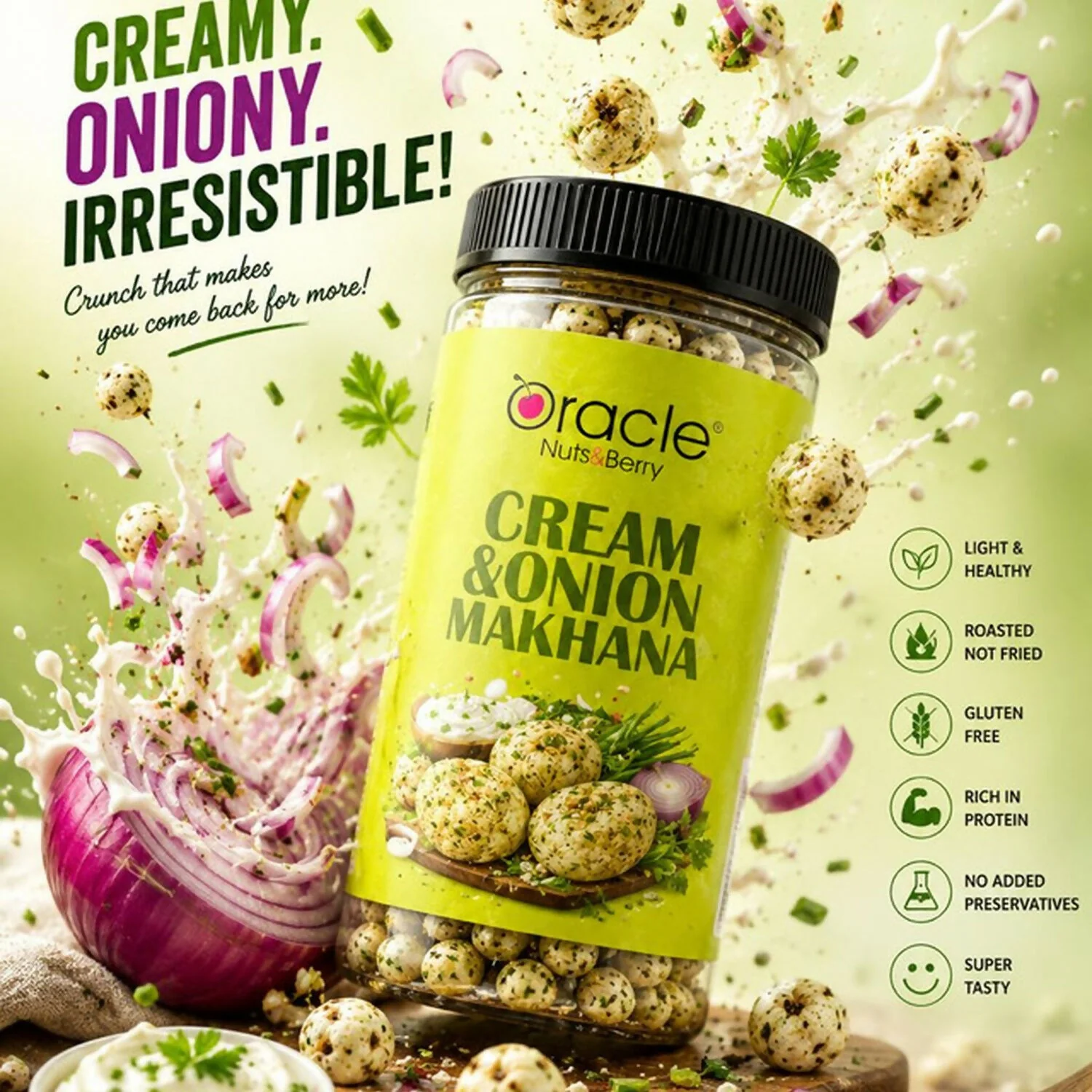 Oracle Cream & Onion Makhana | Super Tasty Roasted Fox Nuts, Gluten Free & Protein Rich 75g