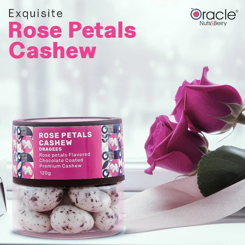 Rose Petal Cashew Dragees – Premium Floral Chocolate Treats