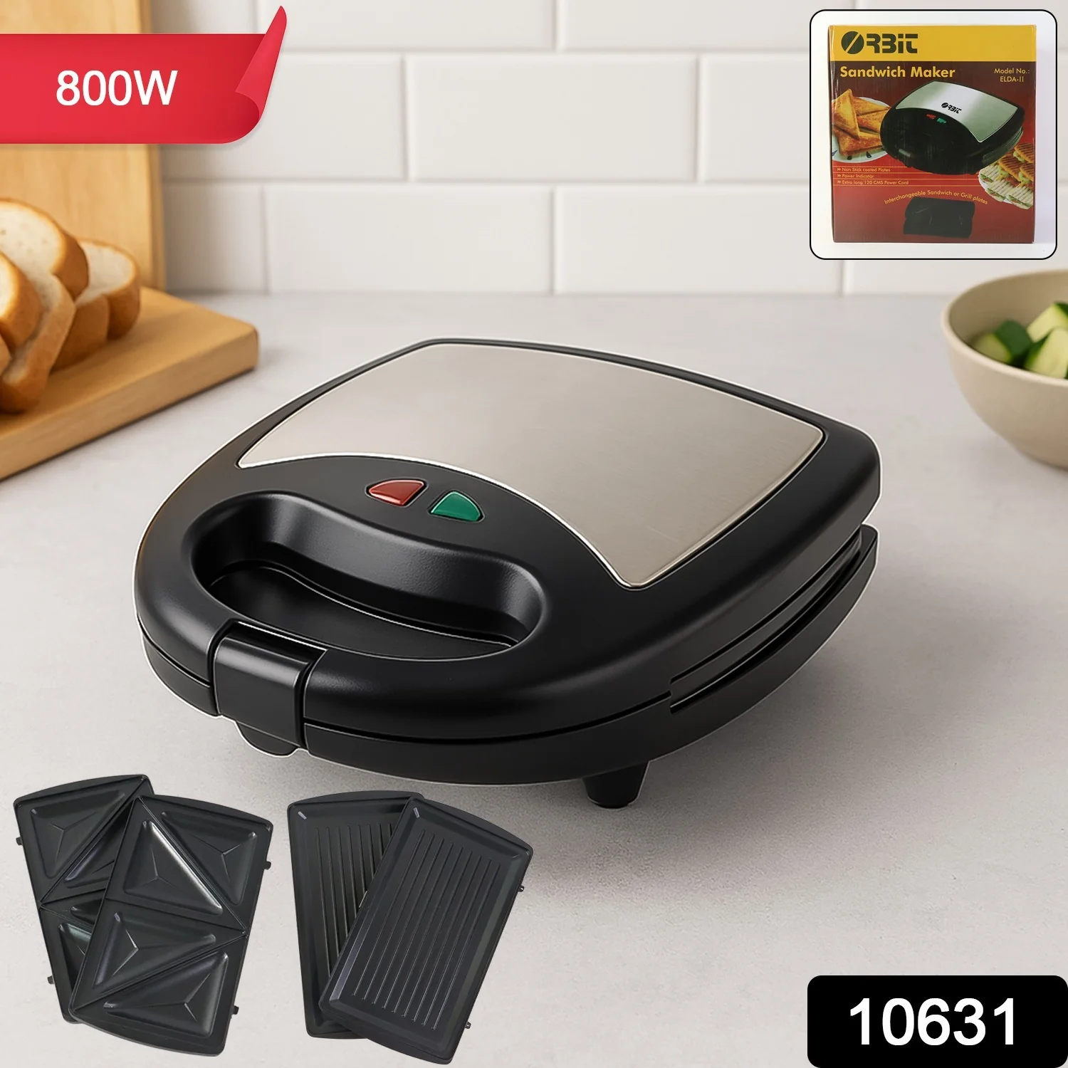 Sandwich Maker – 800W Fast Cooking with Interchangeable Plates - Image 2