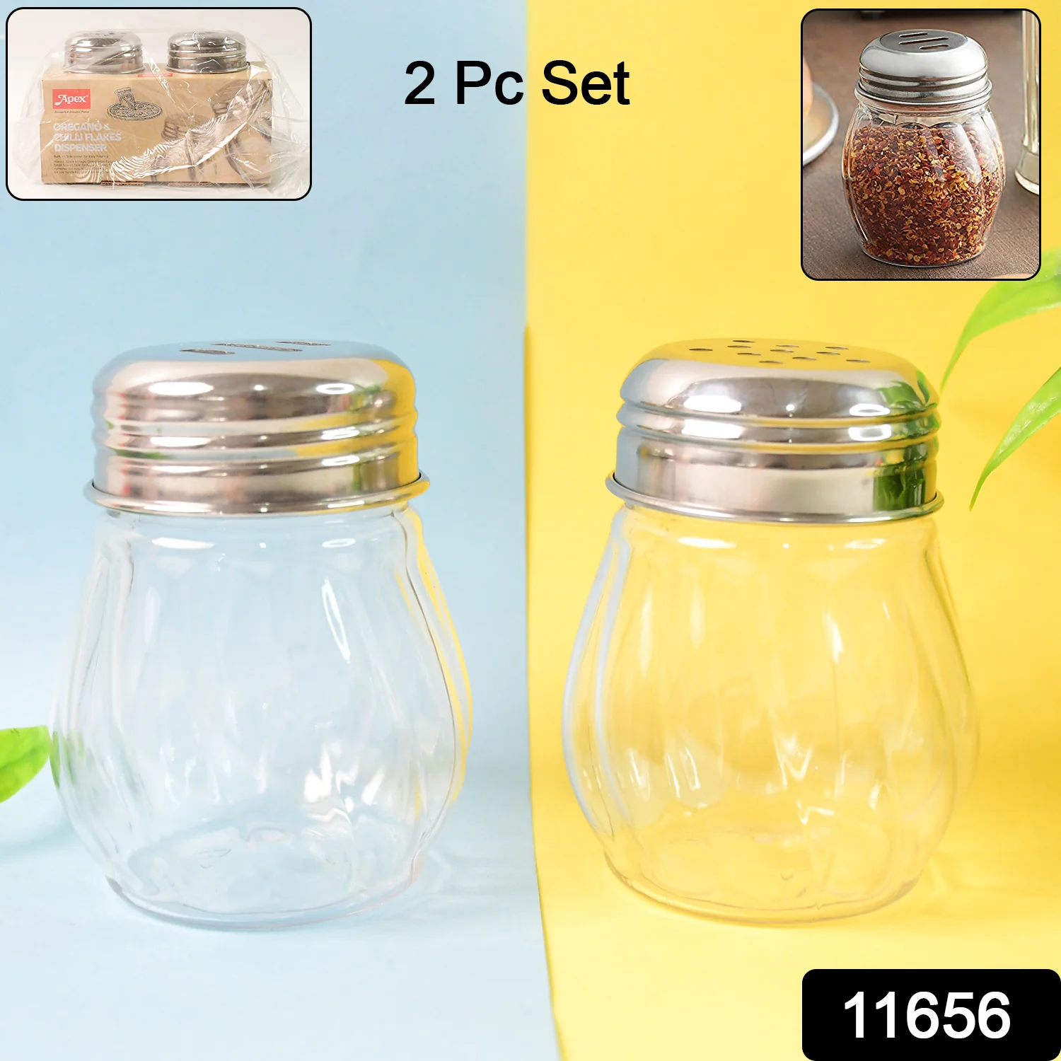 Oregano & Chilli Flakes Dispenser Set – 2 Pcs Spice Shakers with Stainless Steel Lid - Image 2