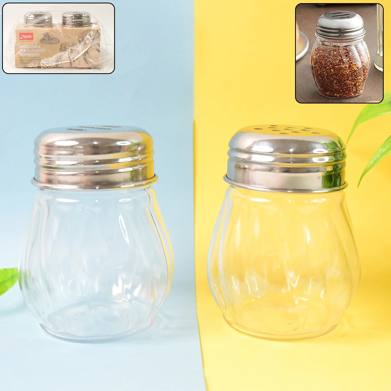 Oregano & Chilli Flakes Dispenser Set – 2 Pcs Spice Shakers with Stainless Steel Lid - Image 3