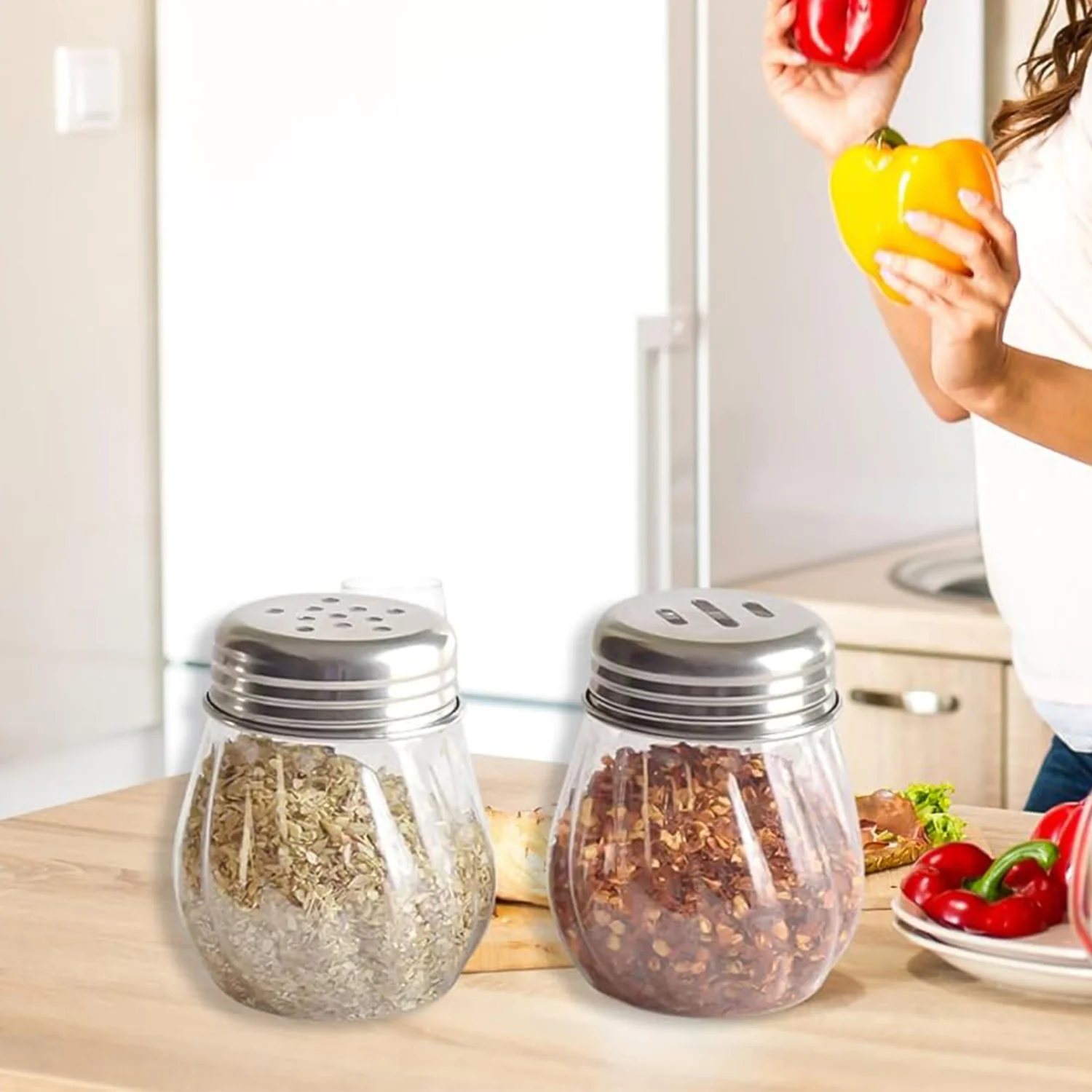 Oregano & Chilli Flakes Dispenser Set – 2 Pcs Spice Shakers with Stainless Steel Lid - Image 7